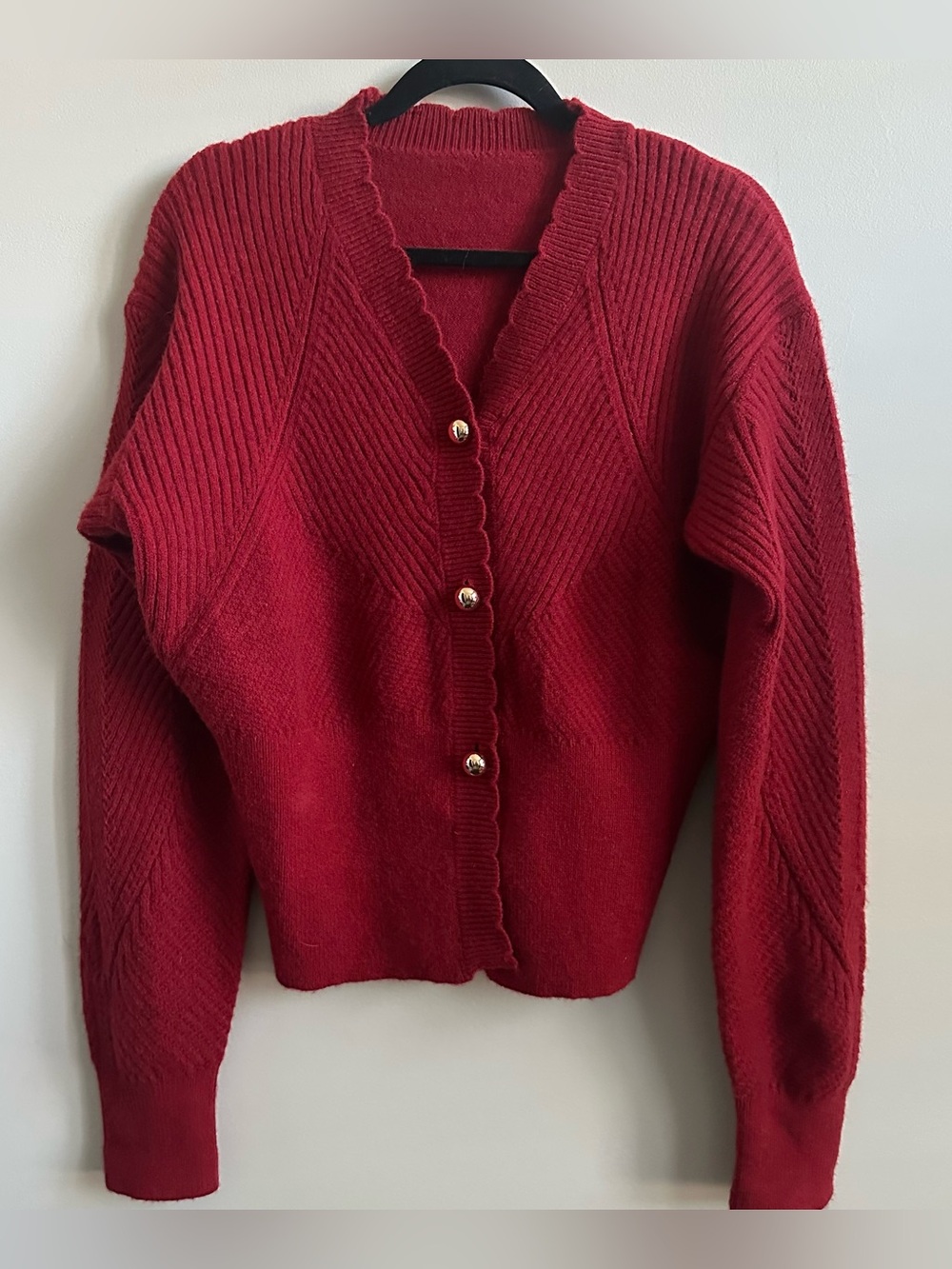 Classic Chic Red Gold Button-Front Women's Sweater Cardigan